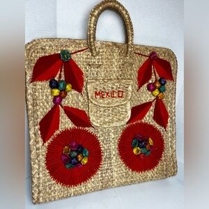 Mexico beach bag raffia large floral